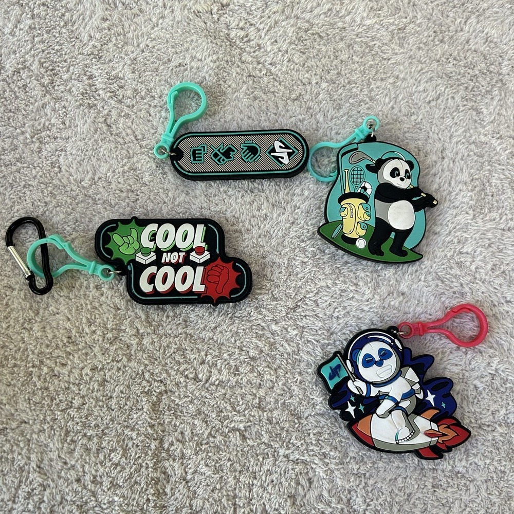Lot of 4 Dude Perfect Keychain Backpack Pull Cool Not Cool Panda Trick Shots